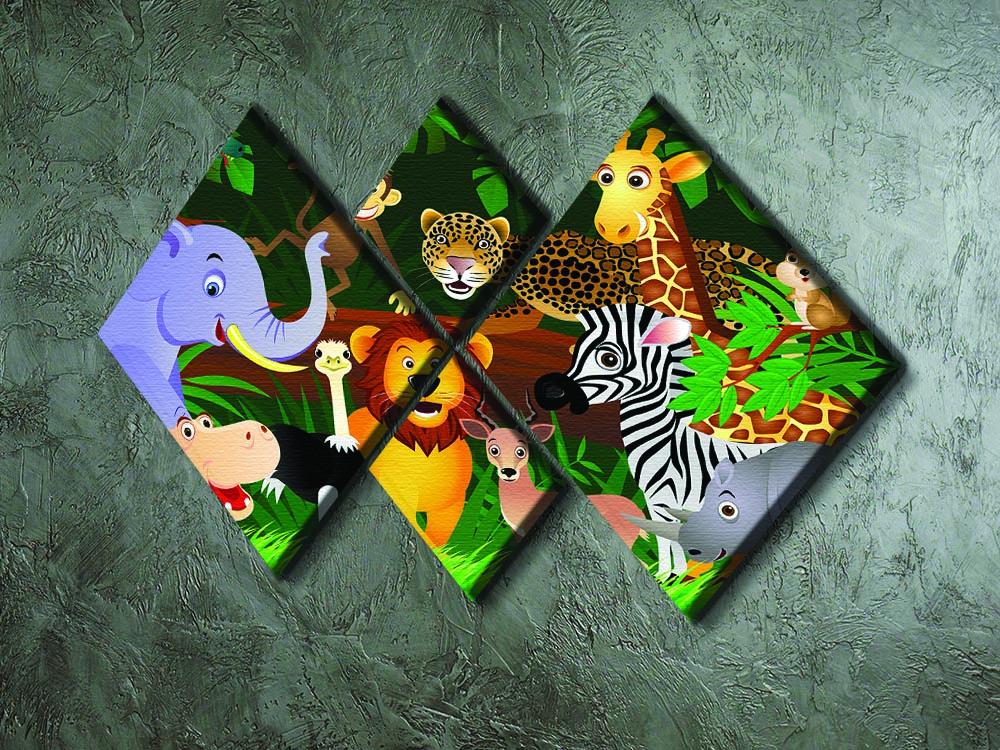 Frendly Animals in the jungle 4 Square Multi Panel Canvas - Canvas Art Rocks - 2