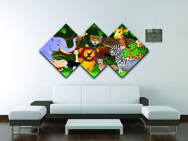 Frendly Animals in the jungle 4 Square Multi Panel Canvas - Canvas Art Rocks - 3