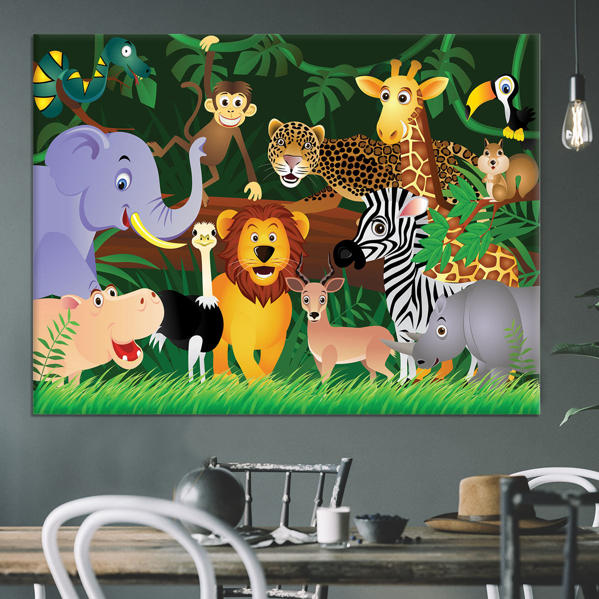 Frendly Animals in the jungle Canvas Print or Poster - Canvas Art Rocks - 3