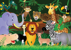 Frendly Animals in the jungle Wall Mural Wallpaper - Canvas Art Rocks - 1