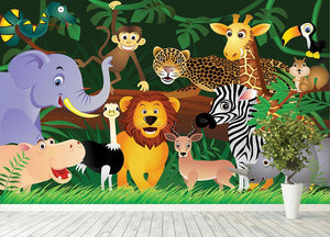 Frendly Animals in the jungle Wall Mural Wallpaper - Canvas Art Rocks - 4