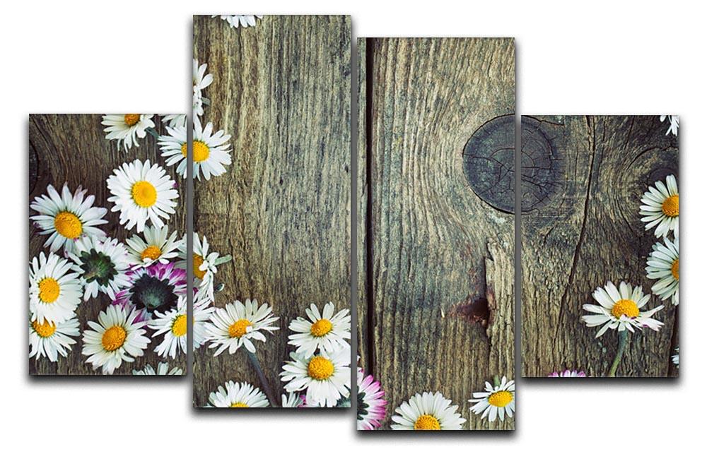 Fresh daisies on wood 4 Split Panel Canvas  - Canvas Art Rocks - 1