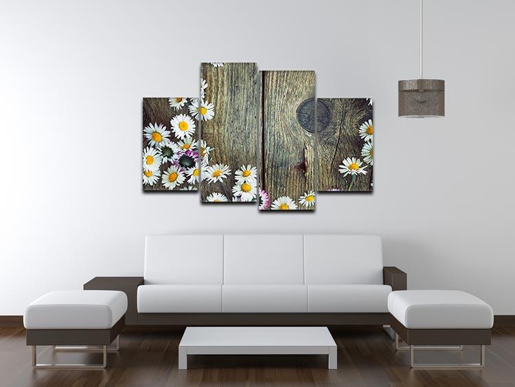 Fresh daisies on wood 4 Split Panel Canvas  - Canvas Art Rocks - 3