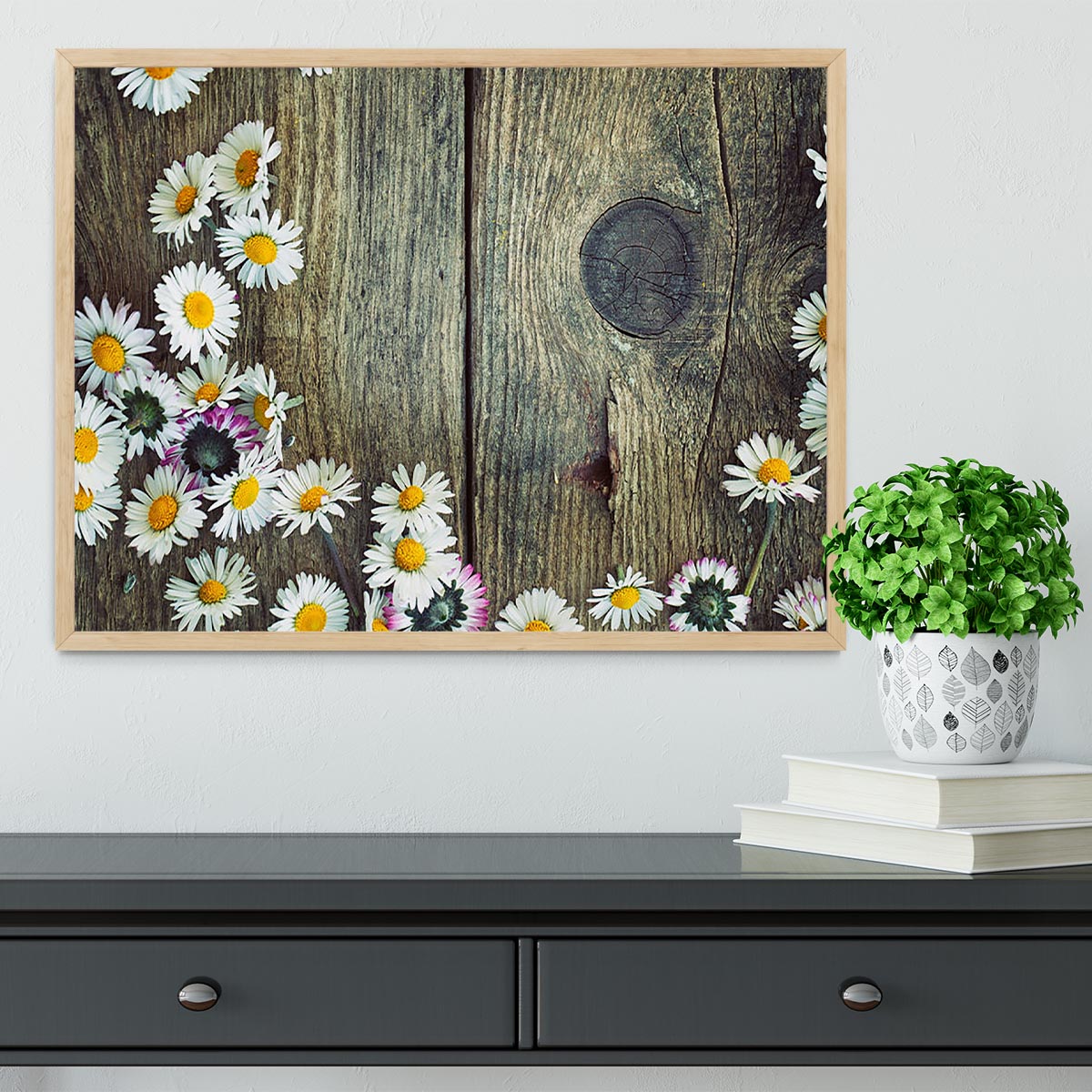 Fresh daisies on wood Framed Print - Canvas Art Rocks - 4