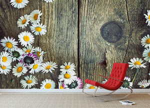 Fresh daisies on wood Wall Mural Wallpaper - Canvas Art Rocks - 2