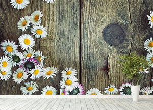 Fresh daisies on wood Wall Mural Wallpaper - Canvas Art Rocks - 4