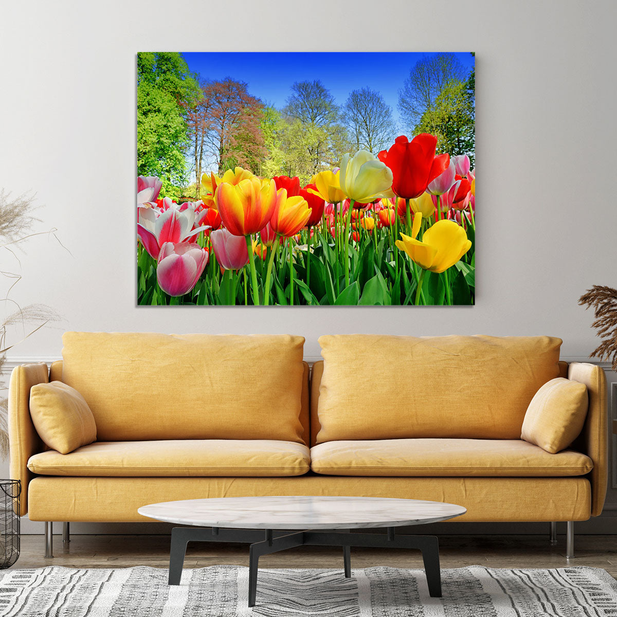 Fresh multicolored tulips in a spring park Canvas Print or Poster - Canvas Art Rocks - 4