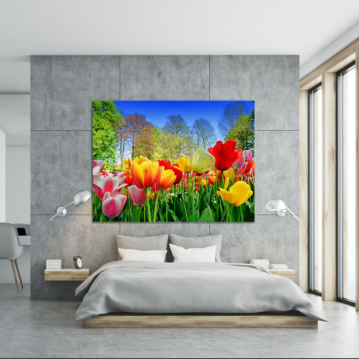 Fresh multicolored tulips in a spring park Canvas Print or Poster - Canvas Art Rocks - 5