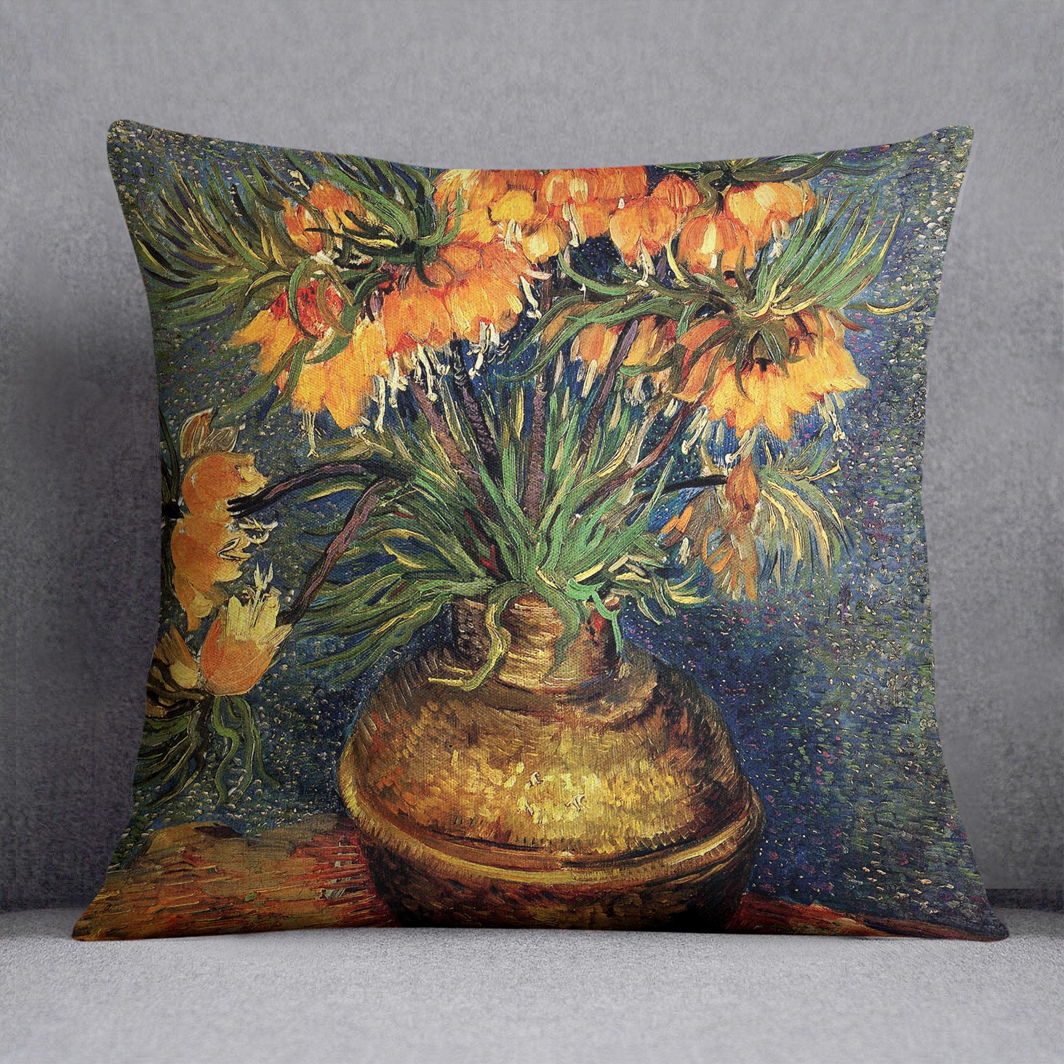 Fritillaries in a Copper Vase by Van Gogh Cushion