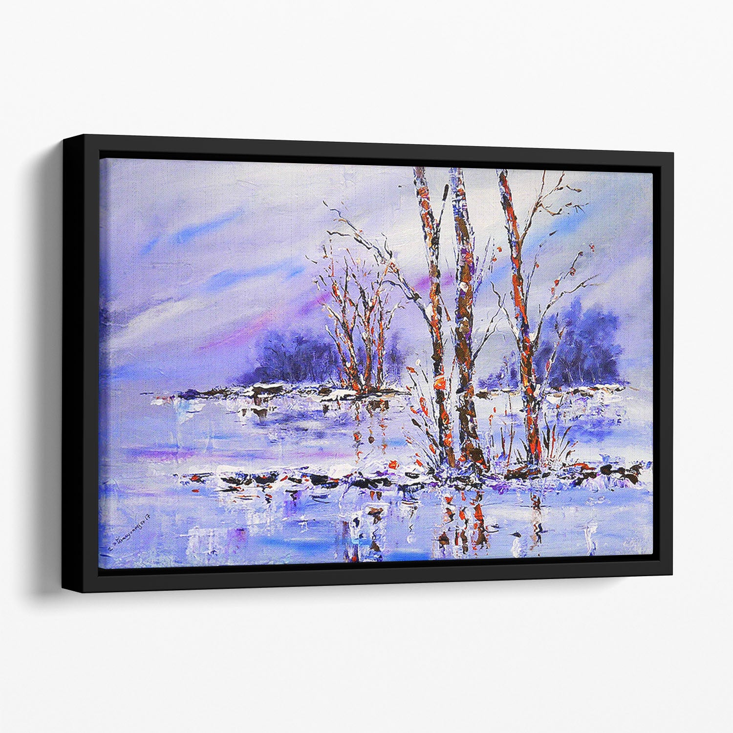 Frozen Tree Painting Floating Framed Canvas