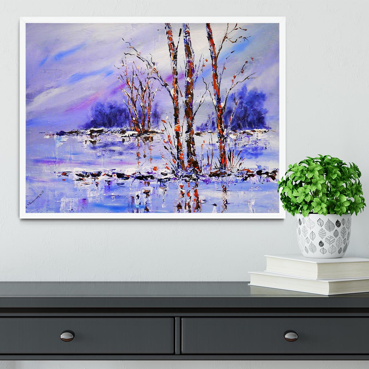 Frozen Tree Painting Framed Print - Canvas Art Rocks -6