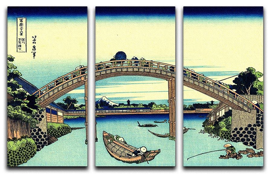 Fuji seen through the Mannen bridge by Hokusai 3 Split Panel Canvas Print - Canvas Art Rocks - 1