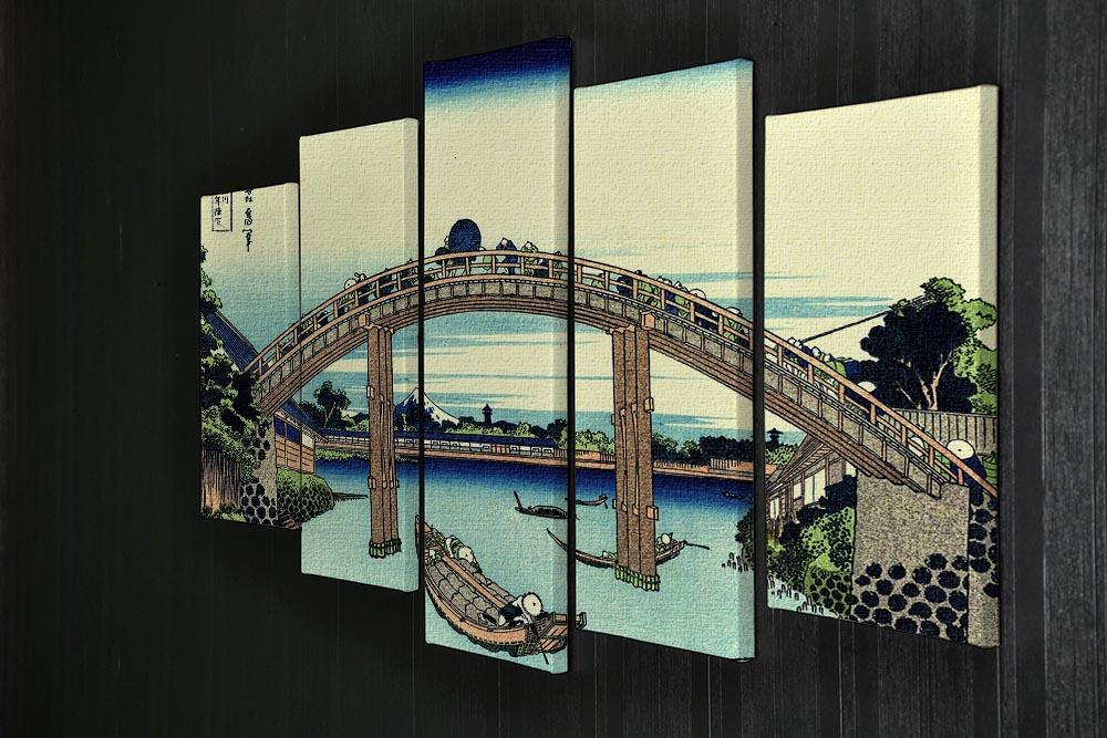 Fuji seen through the Mannen bridge by Hokusai 5 Split Panel Canvas - Canvas Art Rocks - 2