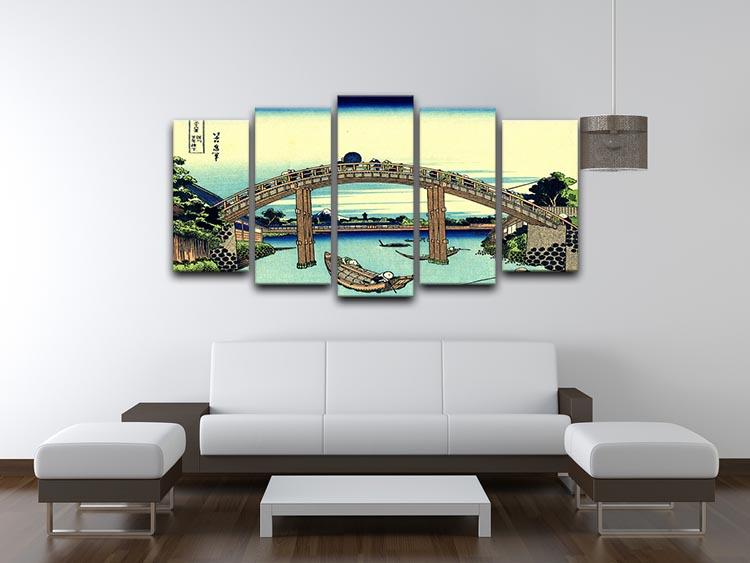 Fuji seen through the Mannen bridge by Hokusai 5 Split Panel Canvas - Canvas Art Rocks - 3