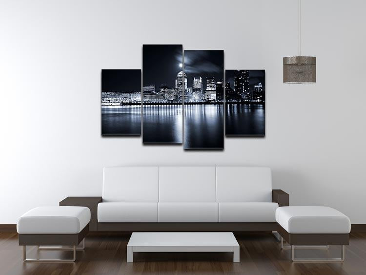 Full moon over London skyscrapers 4 Split Panel Canvas  - Canvas Art Rocks - 3