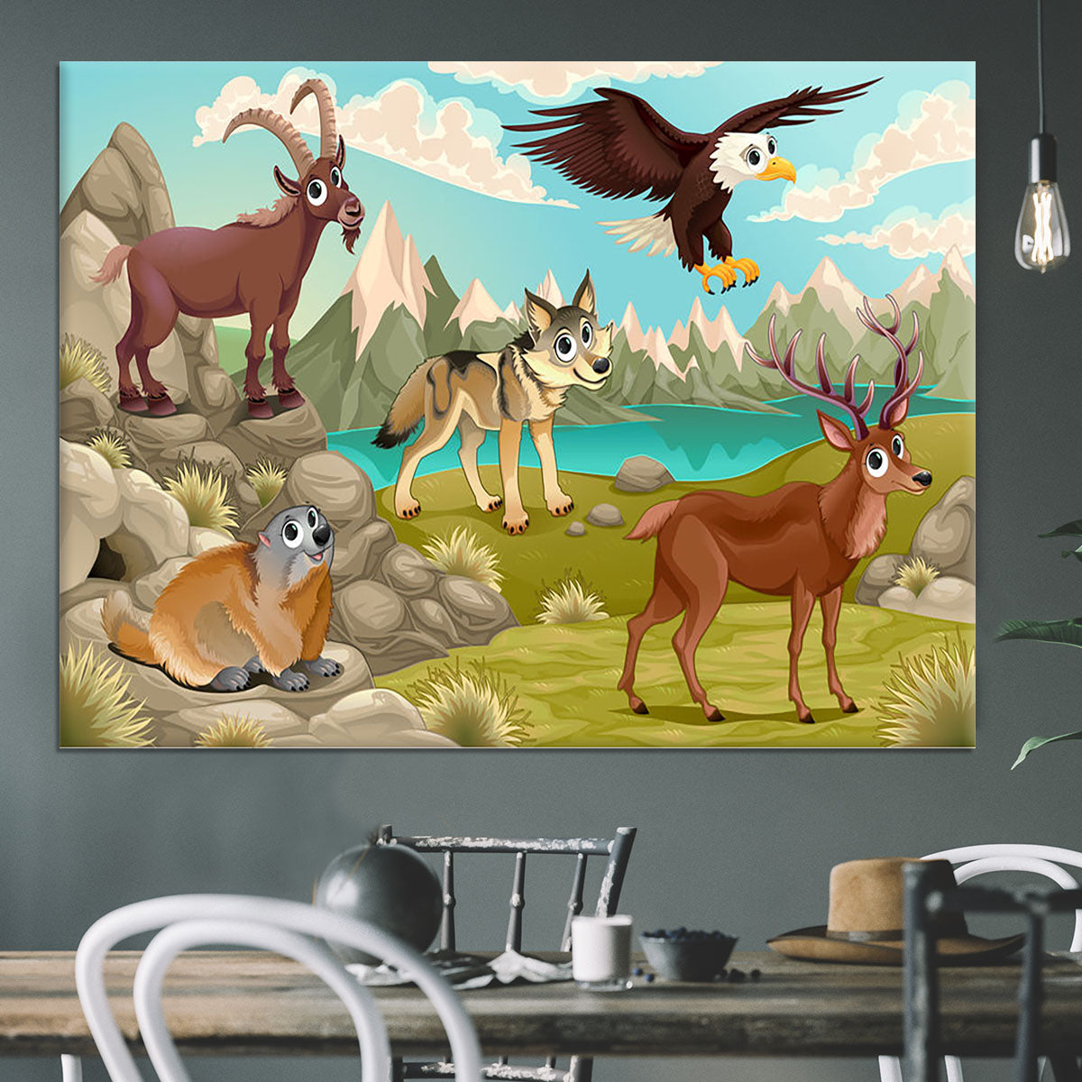 Funny animals in a mountain landscape Canvas Print or Poster - Canvas Art Rocks - 3