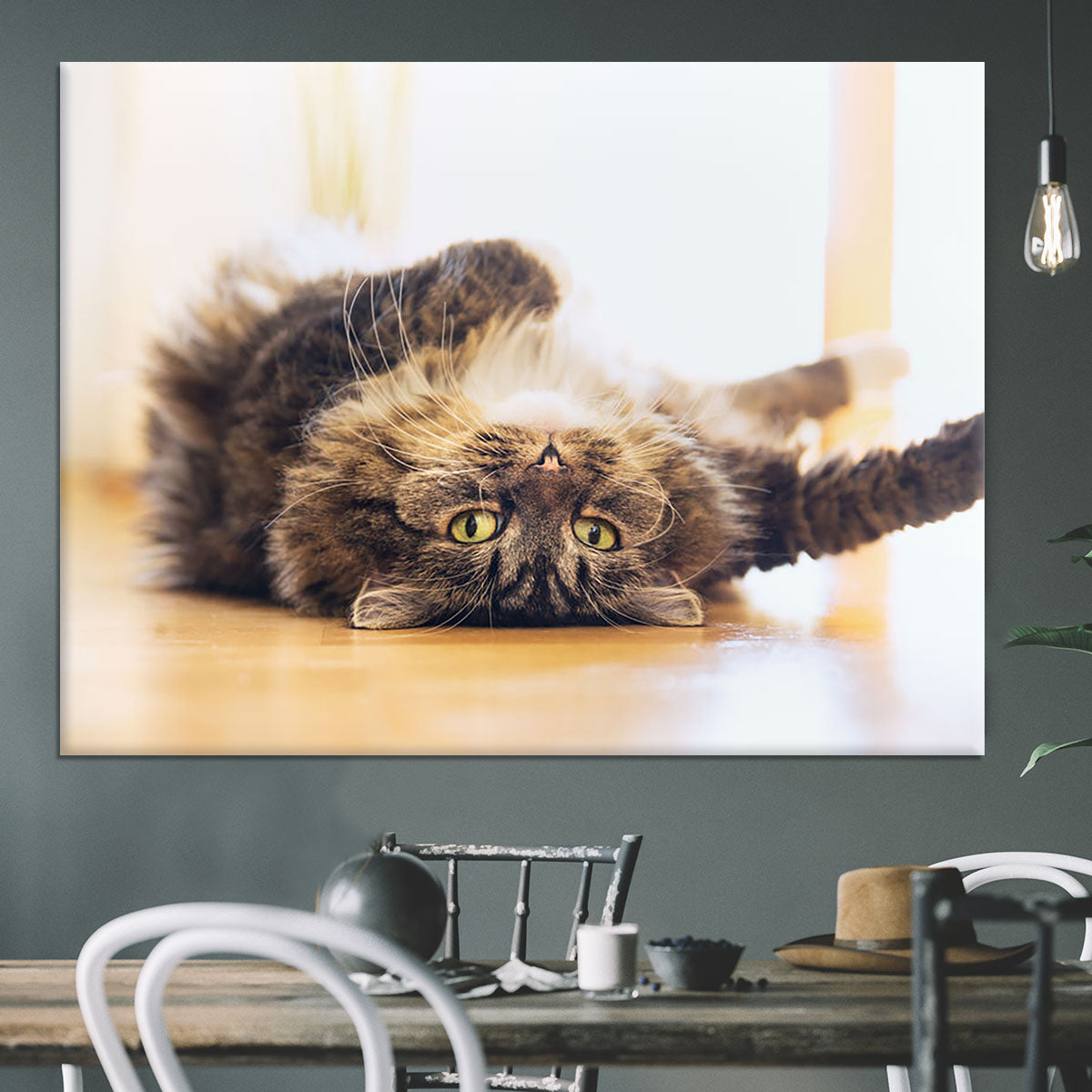 Funny cat is lying relaxed on his back Canvas Print or Poster - Canvas Art Rocks - 3
