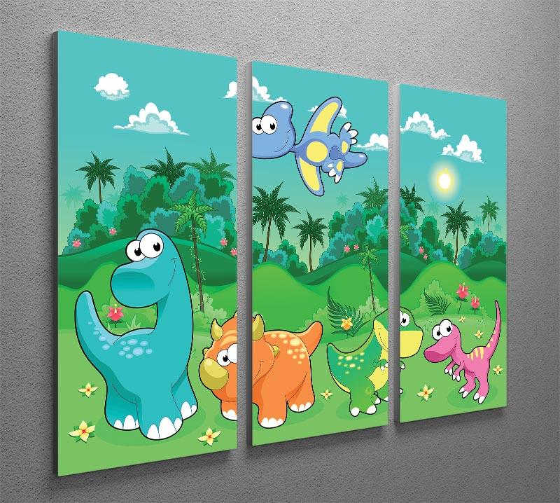 Funny dinosaurs in the forest 3 Split Panel Canvas Print - Canvas Art Rocks - 2