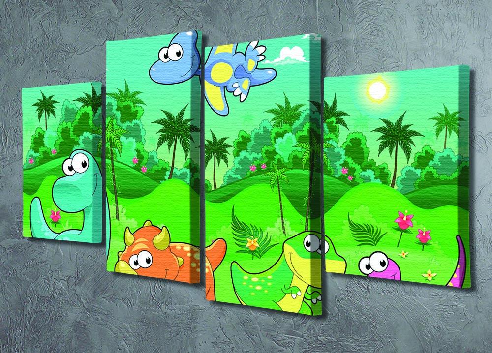 Funny dinosaurs in the forest 4 Split Panel Canvas - Canvas Art Rocks - 2