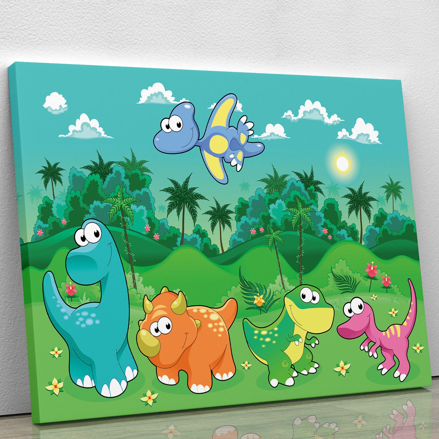 Funny dinosaurs in the forest Canvas Print or Poster - Canvas Art Rocks - 1
