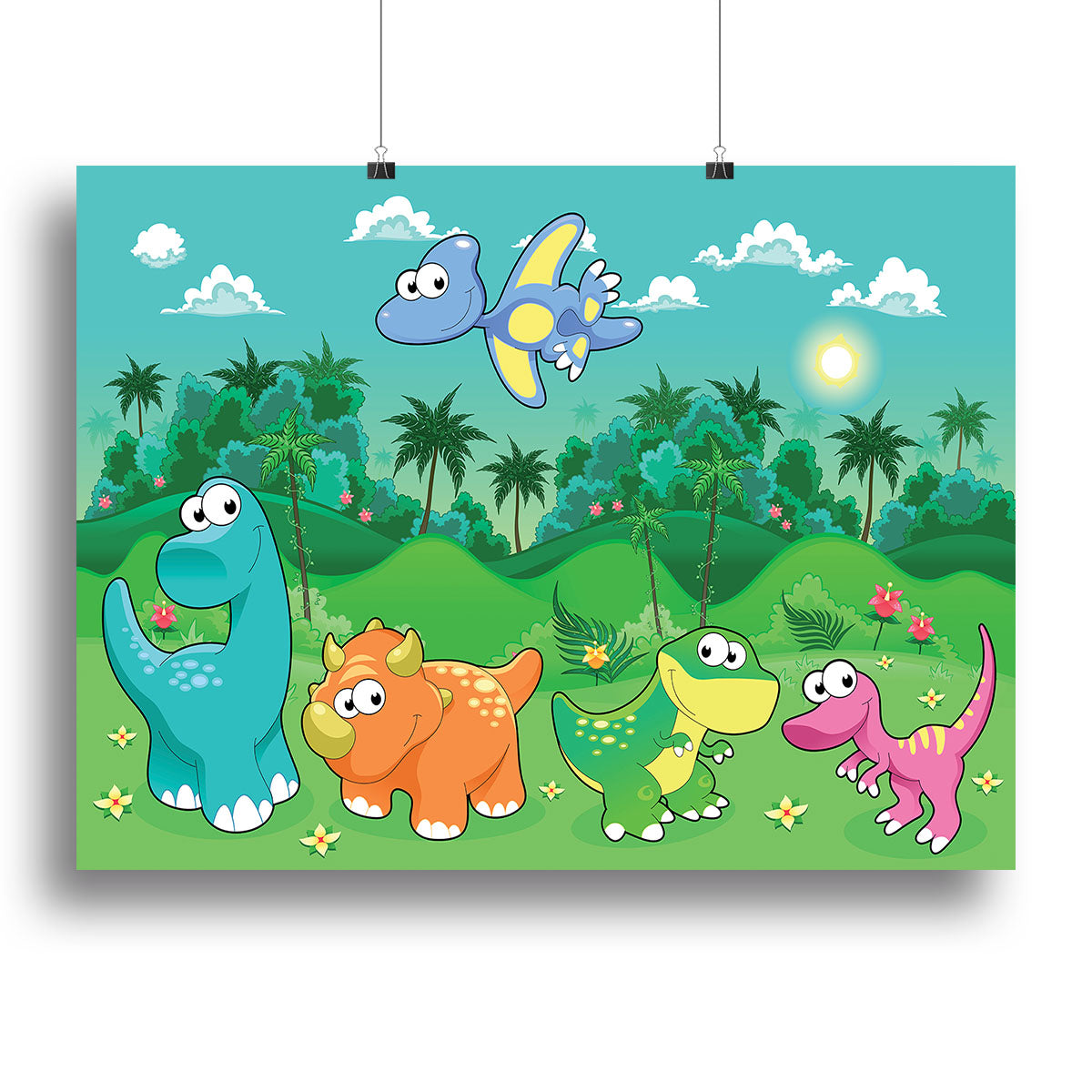 Funny dinosaurs in the forest Canvas Print or Poster - Canvas Art Rocks - 2