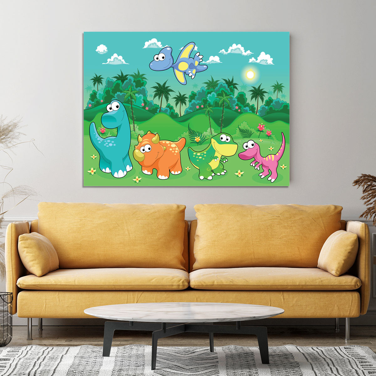Funny dinosaurs in the forest Canvas Print or Poster - Canvas Art Rocks - 4