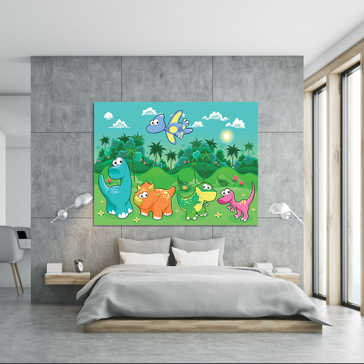 Funny dinosaurs in the forest Canvas Print or Poster - Canvas Art Rocks - 5