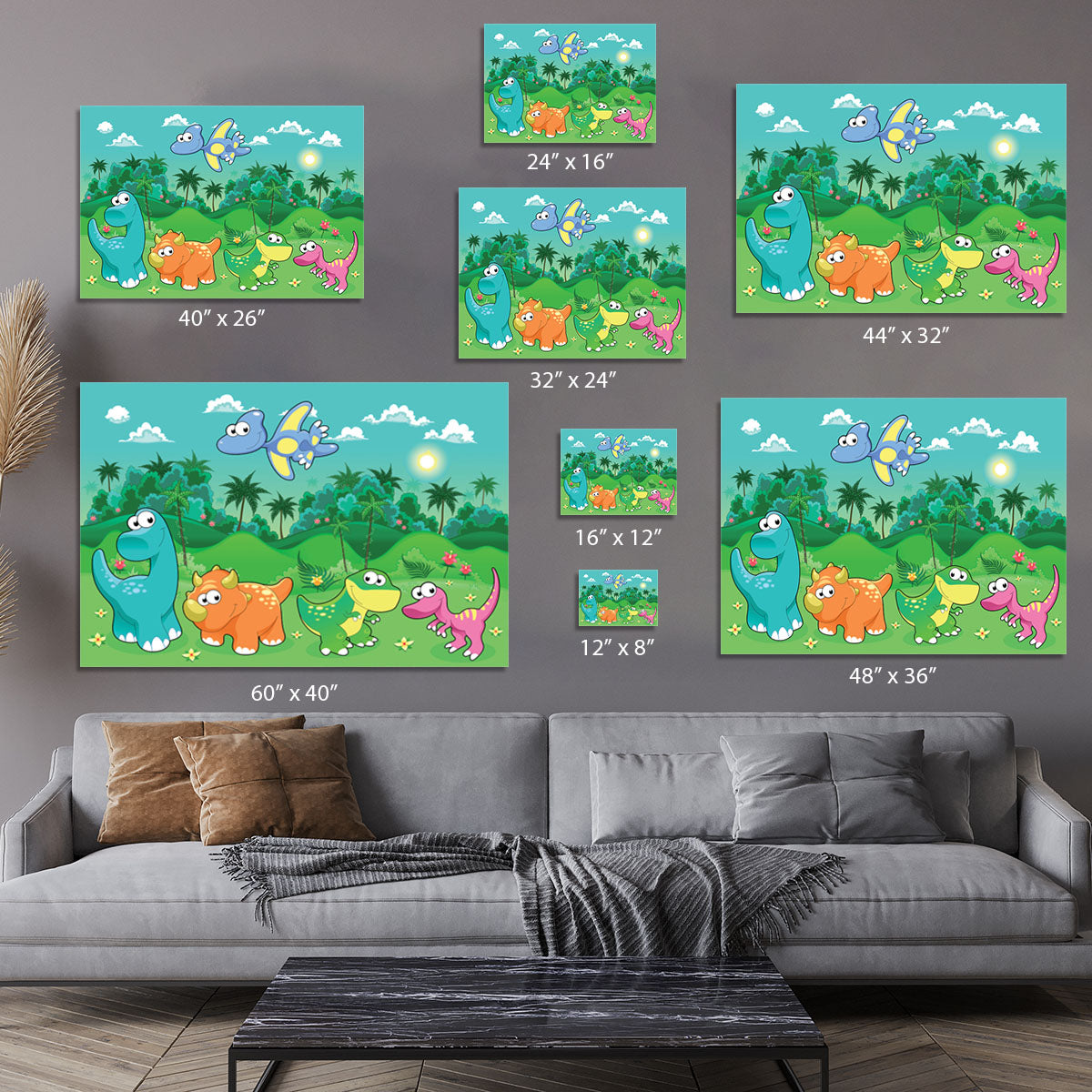 Funny dinosaurs in the forest Canvas Print or Poster - Canvas Art Rocks - 7