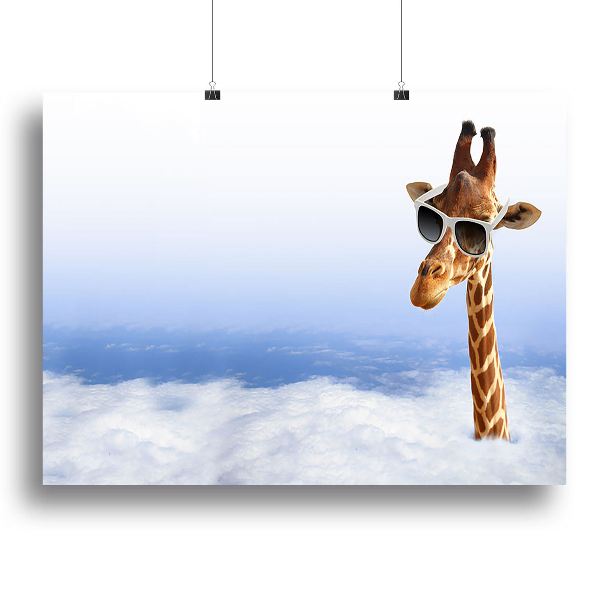 Funny giraffe with sunglasses coming out of the clouds Canvas Print or Poster - Canvas Art Rocks - 2