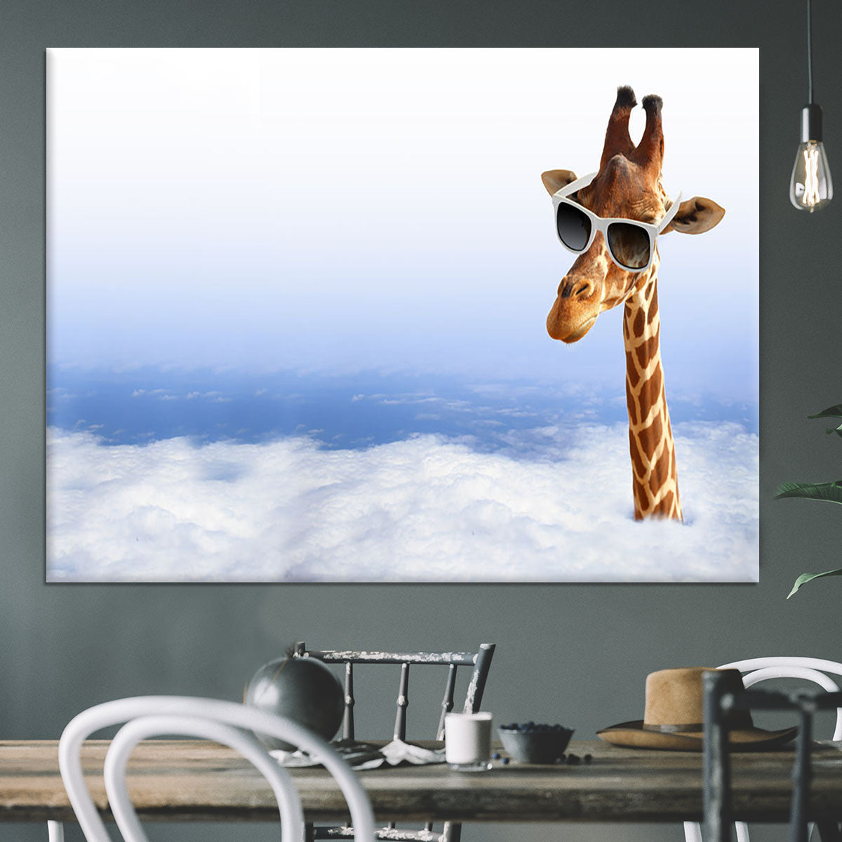 Funny giraffe with sunglasses coming out of the clouds Canvas Print or Poster - Canvas Art Rocks - 3