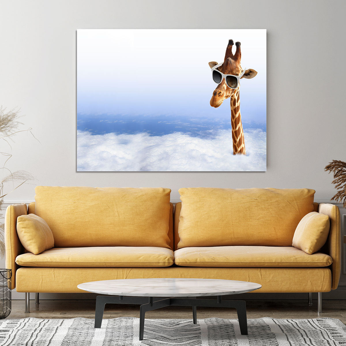 Funny giraffe with sunglasses coming out of the clouds Canvas Print or Poster - Canvas Art Rocks - 4