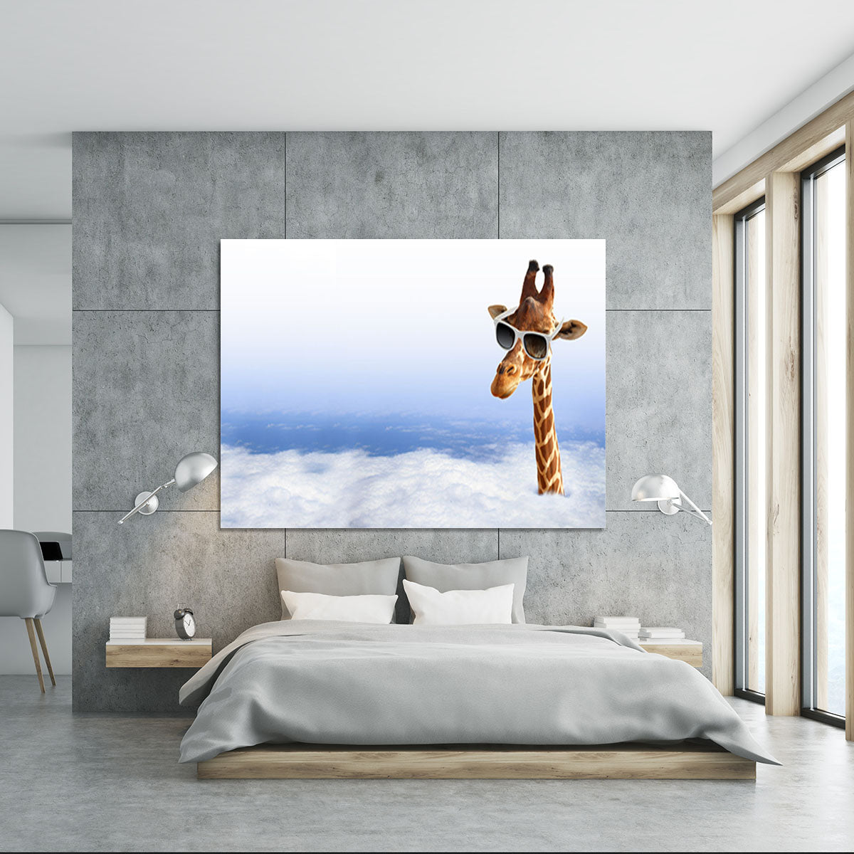 Funny giraffe with sunglasses coming out of the clouds Canvas Print or Poster - Canvas Art Rocks - 5