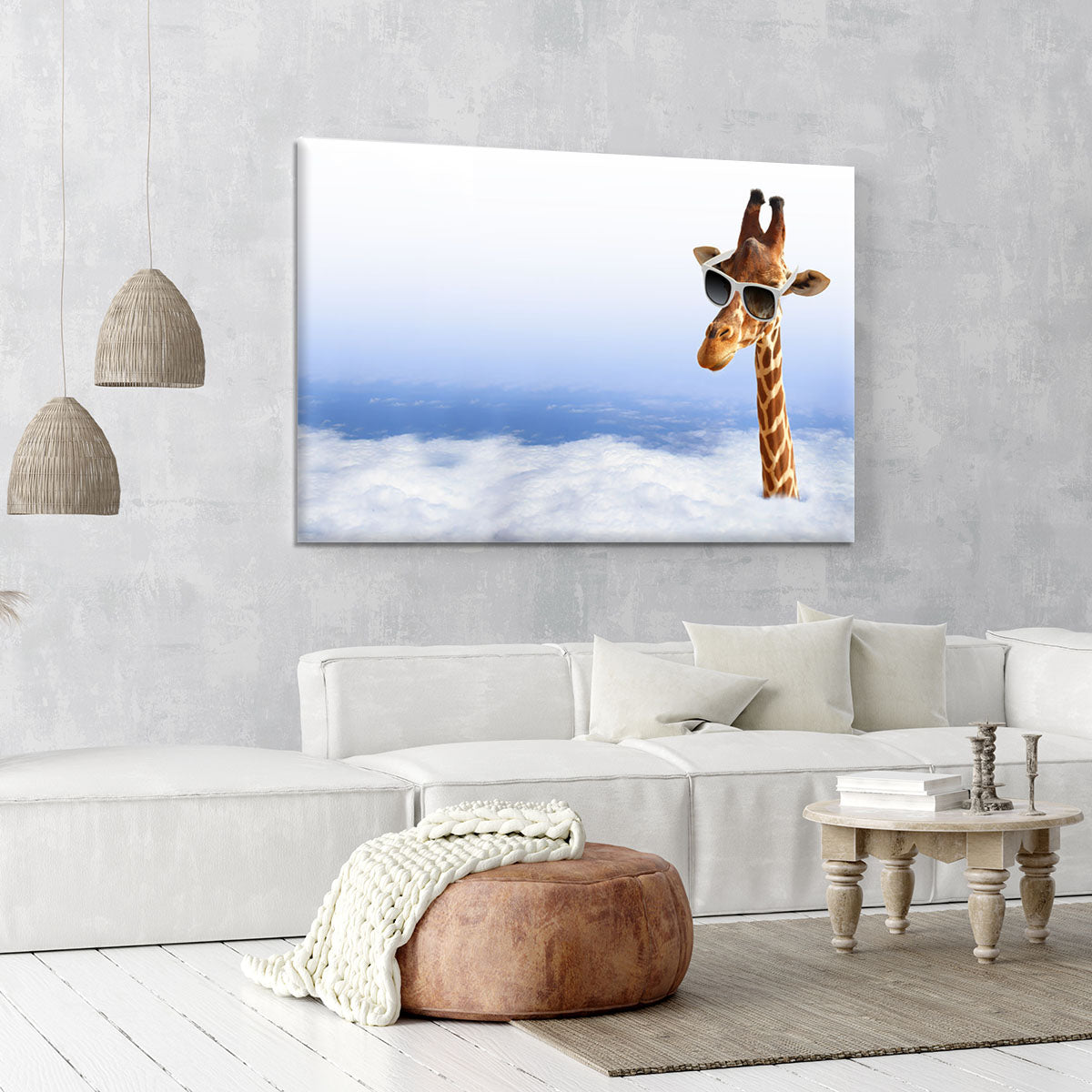 Funny giraffe with sunglasses coming out of the clouds Canvas Print or Poster - Canvas Art Rocks - 6