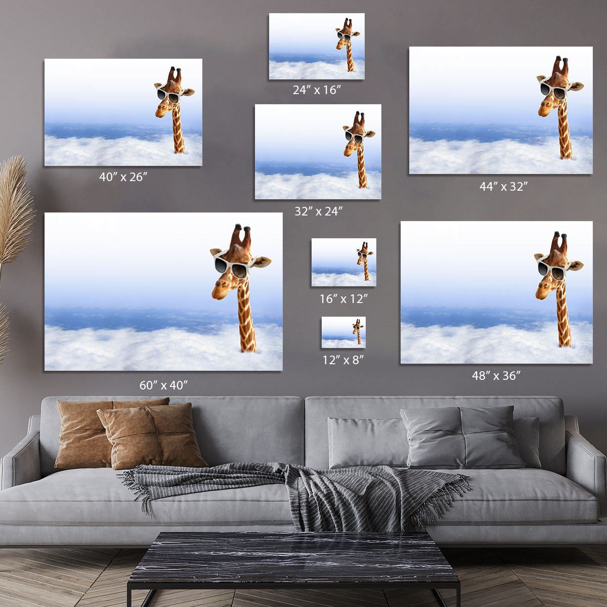 Funny giraffe with sunglasses coming out of the clouds Canvas Print or Poster - Canvas Art Rocks - 7