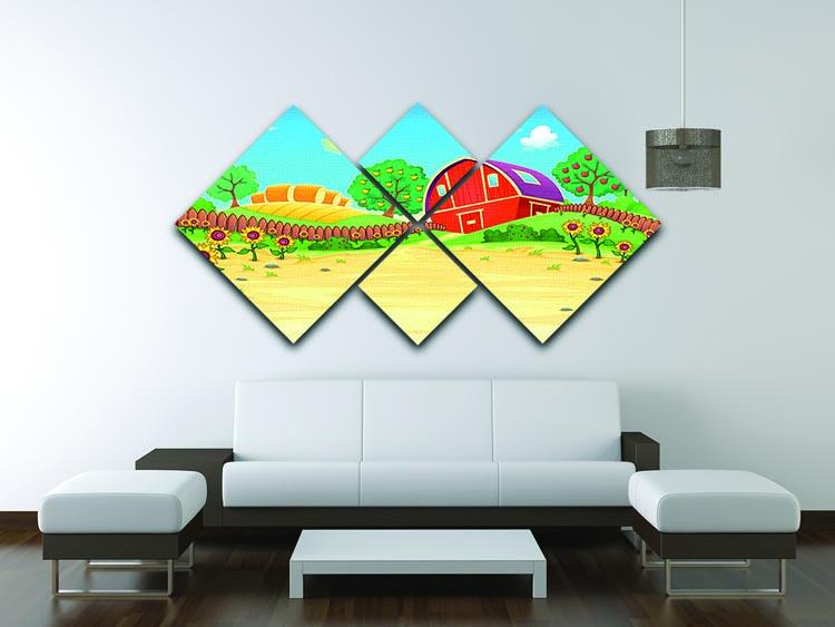 Funny landscape with the farm and sunflowers 4 Square Multi Panel Canvas - Canvas Art Rocks - 3