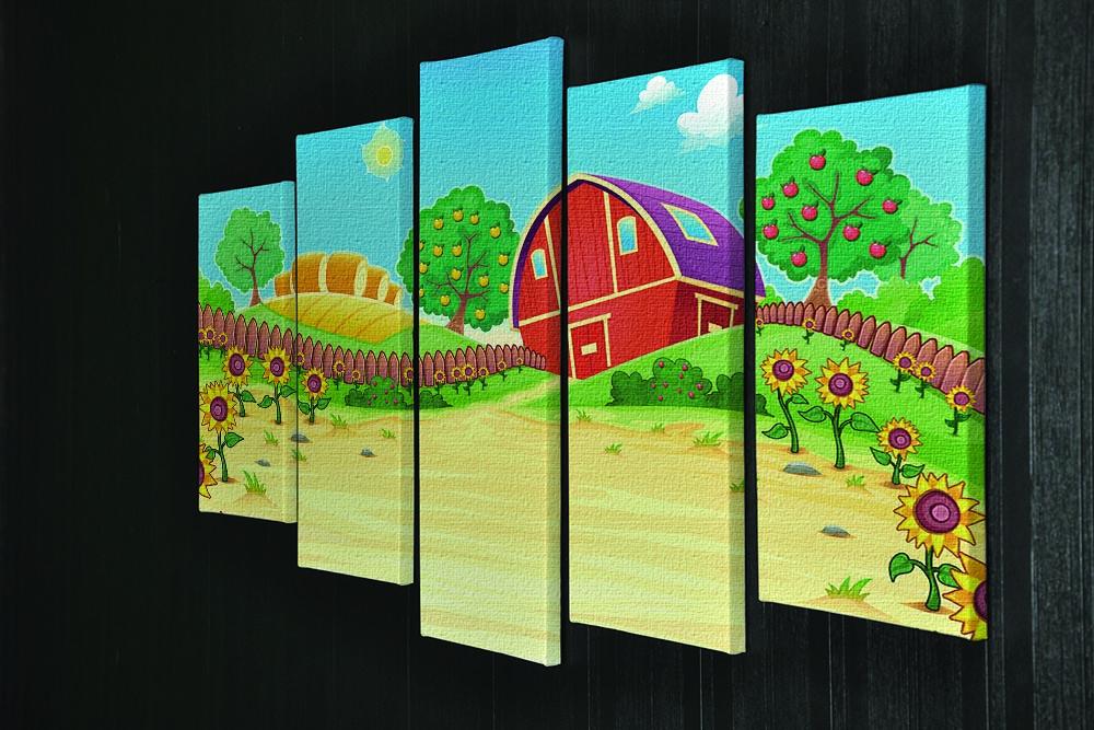 Funny landscape with the farm and sunflowers 5 Split Panel Canvas - Canvas Art Rocks - 2