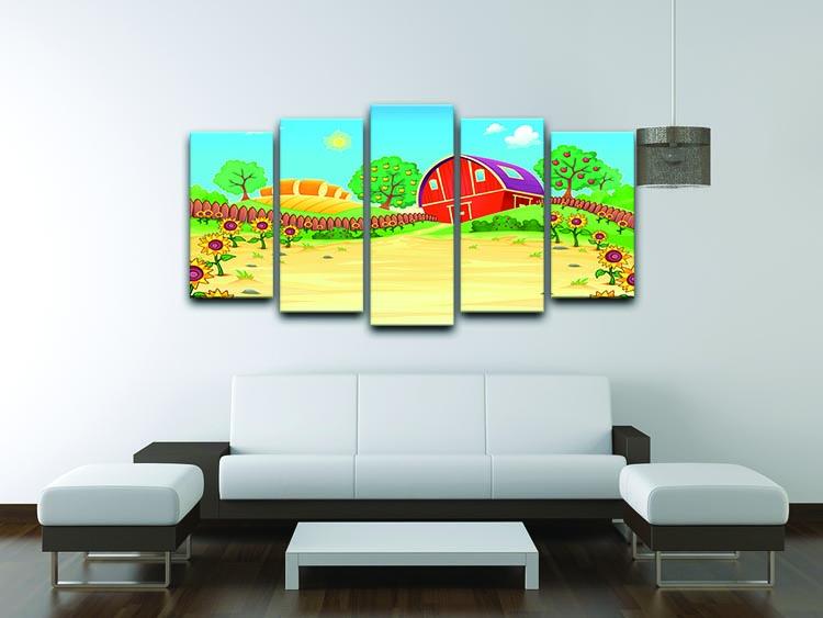 Funny landscape with the farm and sunflowers 5 Split Panel Canvas - Canvas Art Rocks - 3