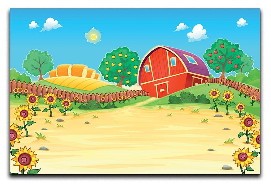 Funny landscape with the farm and sunflowers Canvas Print or Poster - Canvas Art Rocks - 1