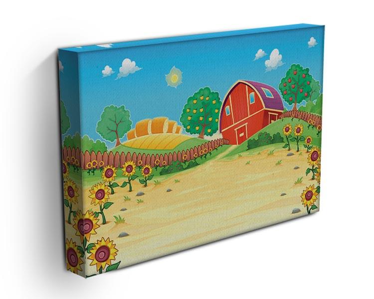 Funny landscape with the farm and sunflowers Canvas Print or Poster - Canvas Art Rocks - 3