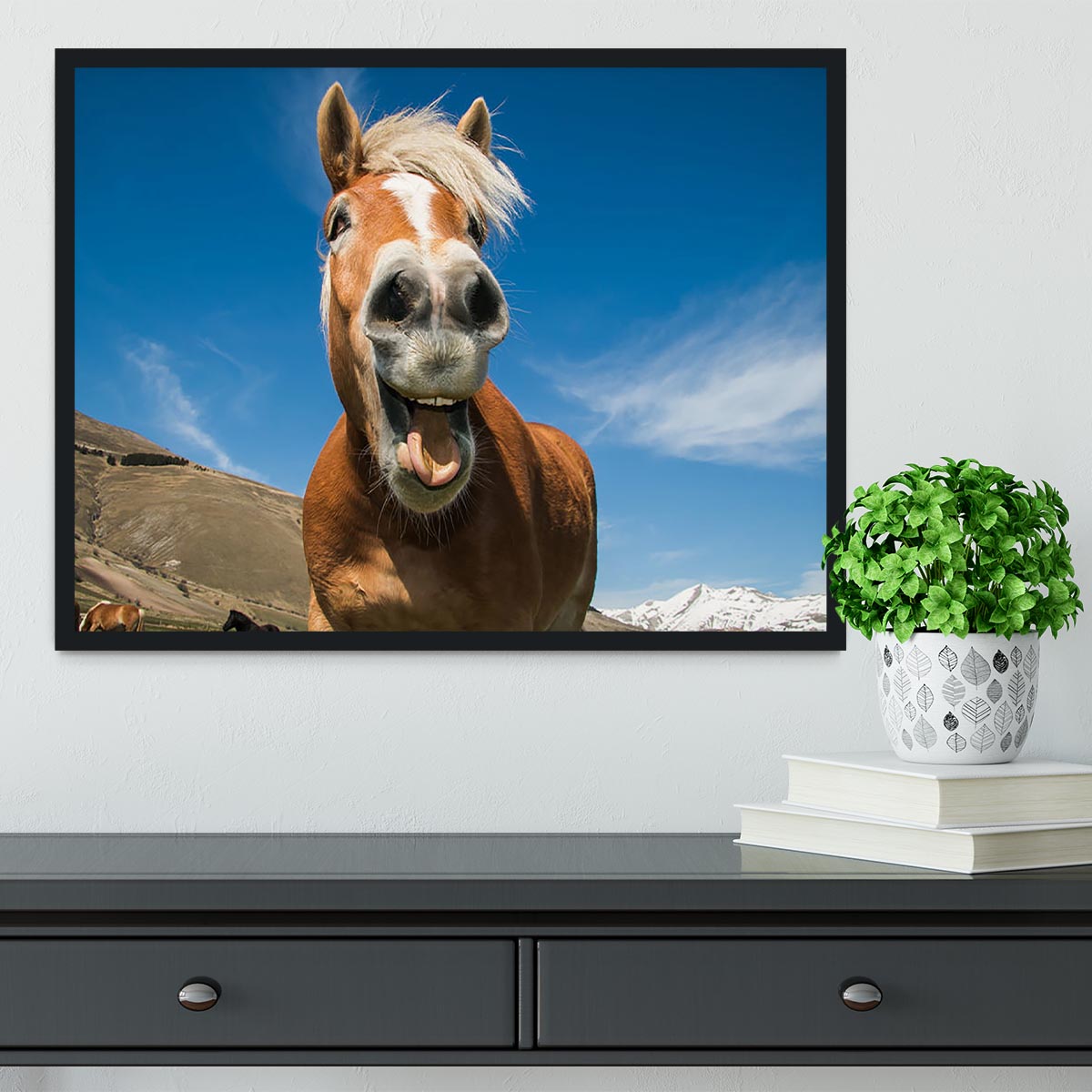 Funny shot of horse with crazy expression Framed Print - Canvas Art Rocks - 2