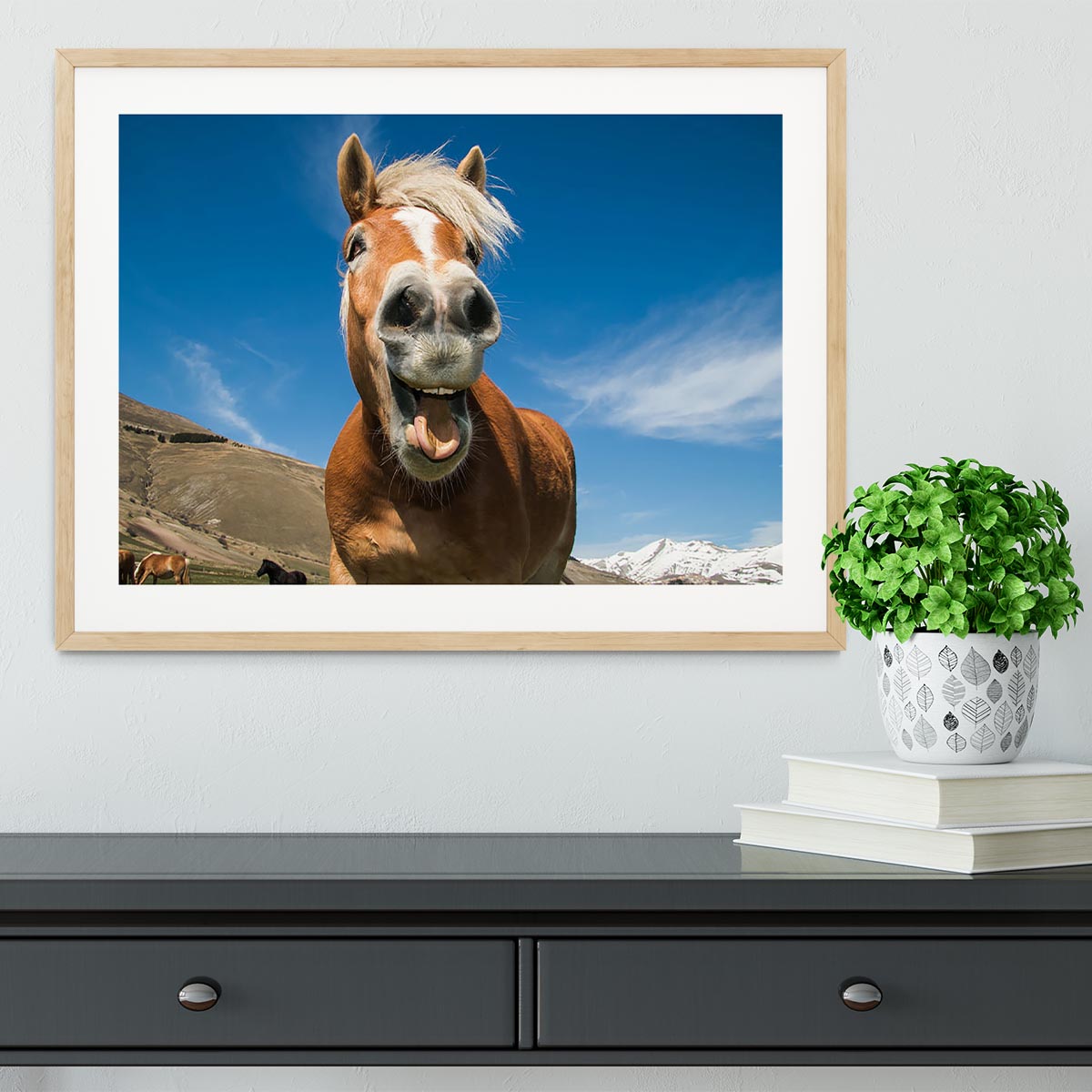 Funny shot of horse with crazy expression Framed Print - Canvas Art Rocks - 3