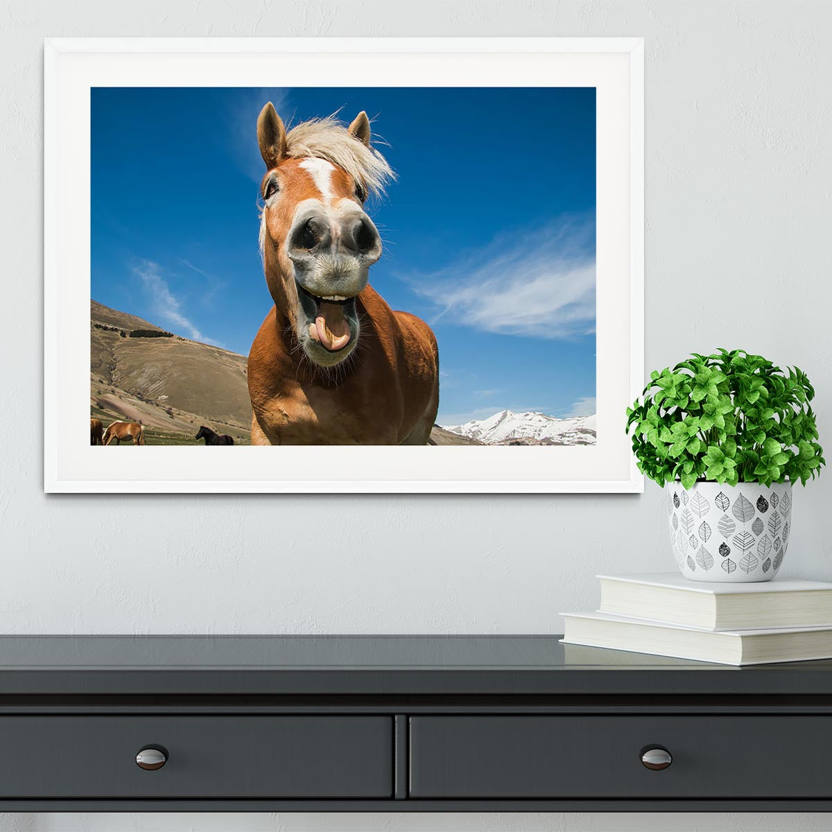 Funny shot of horse with crazy expression Framed Print - Canvas Art Rocks - 5
