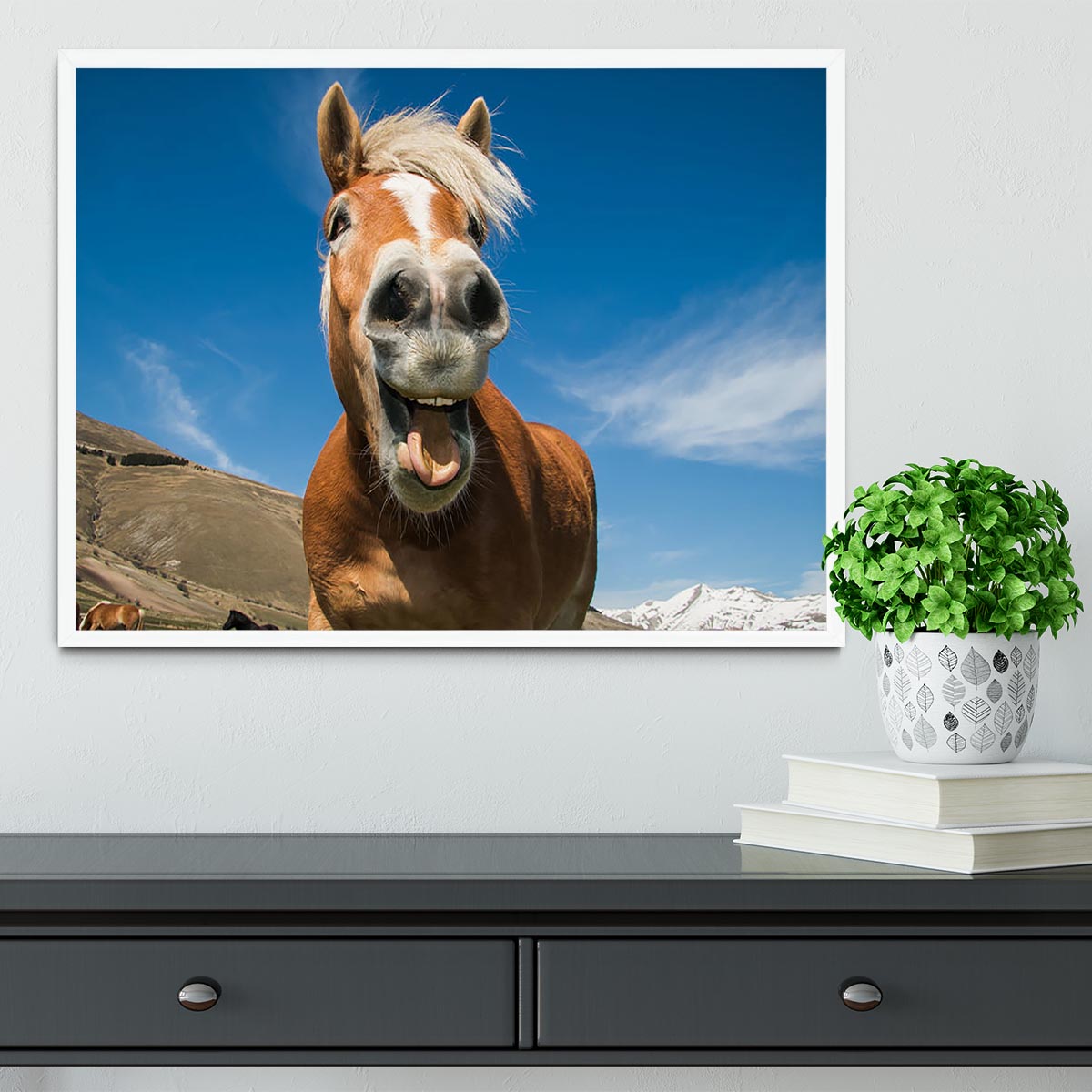 Funny shot of horse with crazy expression Framed Print - Canvas Art Rocks -6