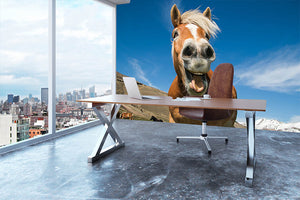 Funny shot of horse with crazy expression Wall Mural Wallpaper - Canvas Art Rocks - 3