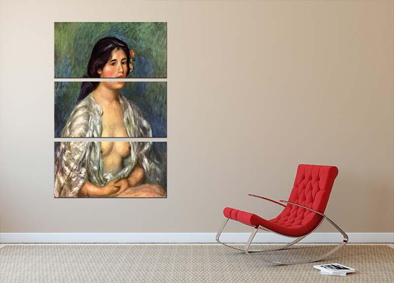 Gabrielle with open blouse by Renoir 3 Split Panel Canvas Print - Canvas Art Rocks - 2
