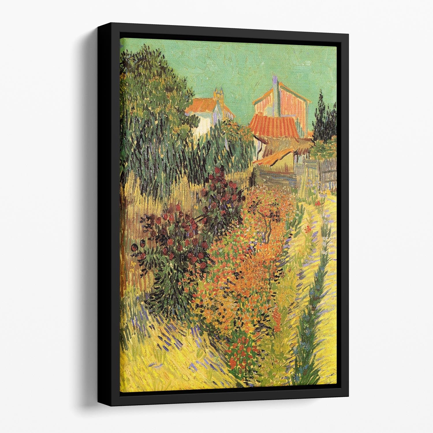 Garden Behind a House by Van Gogh Floating Framed Canvas