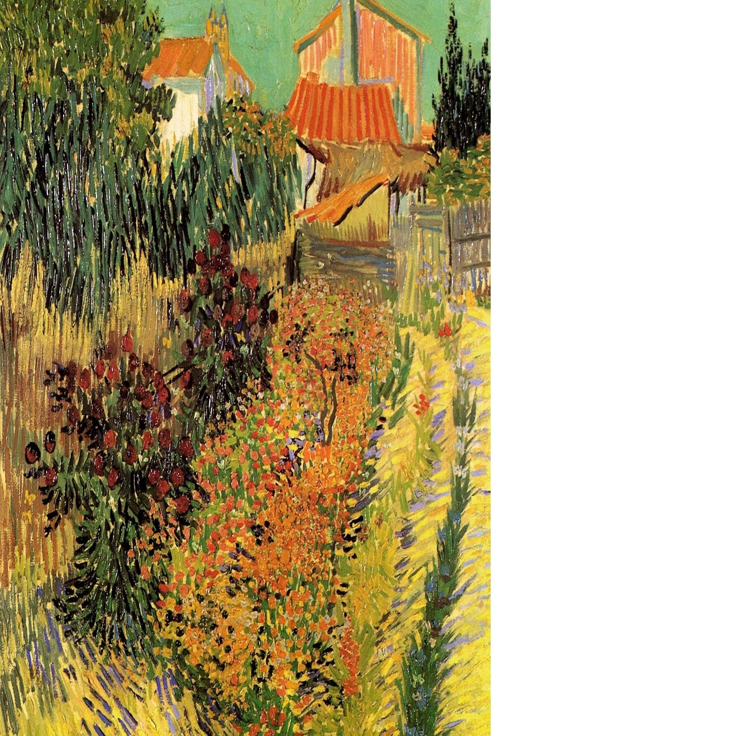 Garden Behind a House by Van Gogh Floating Framed Canvas