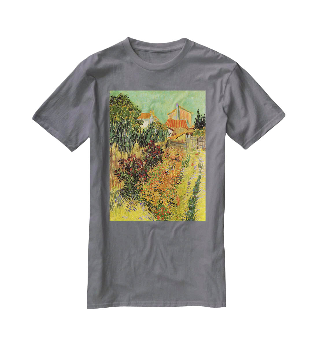Garden Behind a House by Van Gogh T-Shirt - Canvas Art Rocks - 3