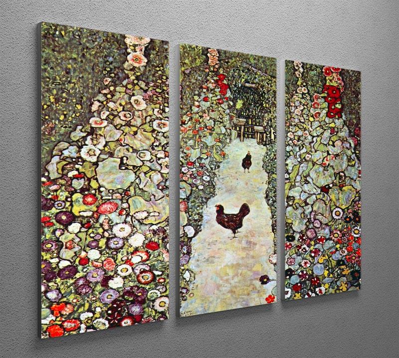 Garden Path with Chickens by Klimt 3 Split Panel Canvas Print - Canvas Art Rocks - 2