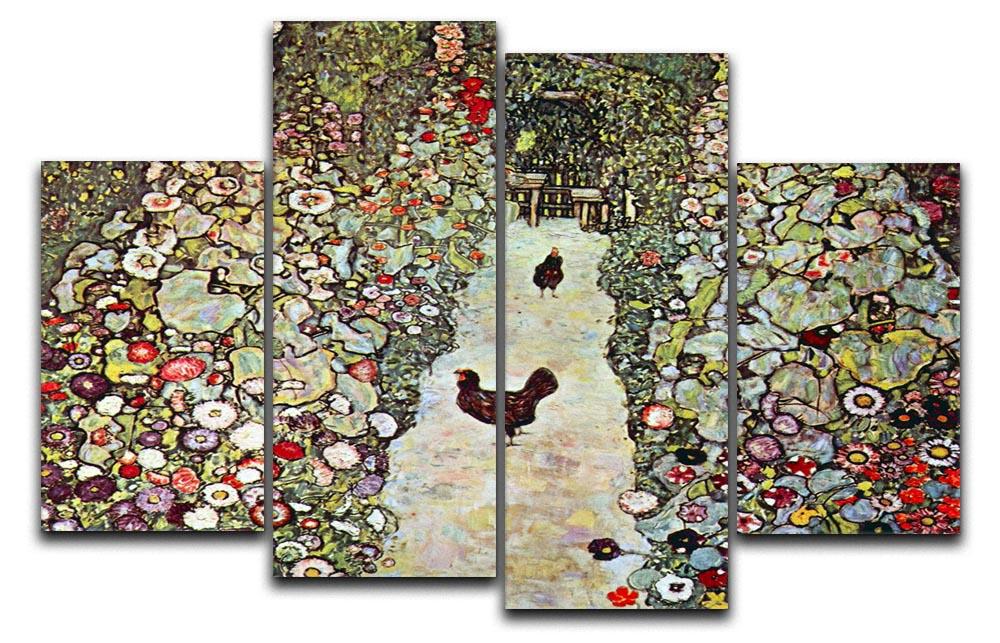Garden Path with Chickens by Klimt 4 Split Panel Canvas  - Canvas Art Rocks - 1